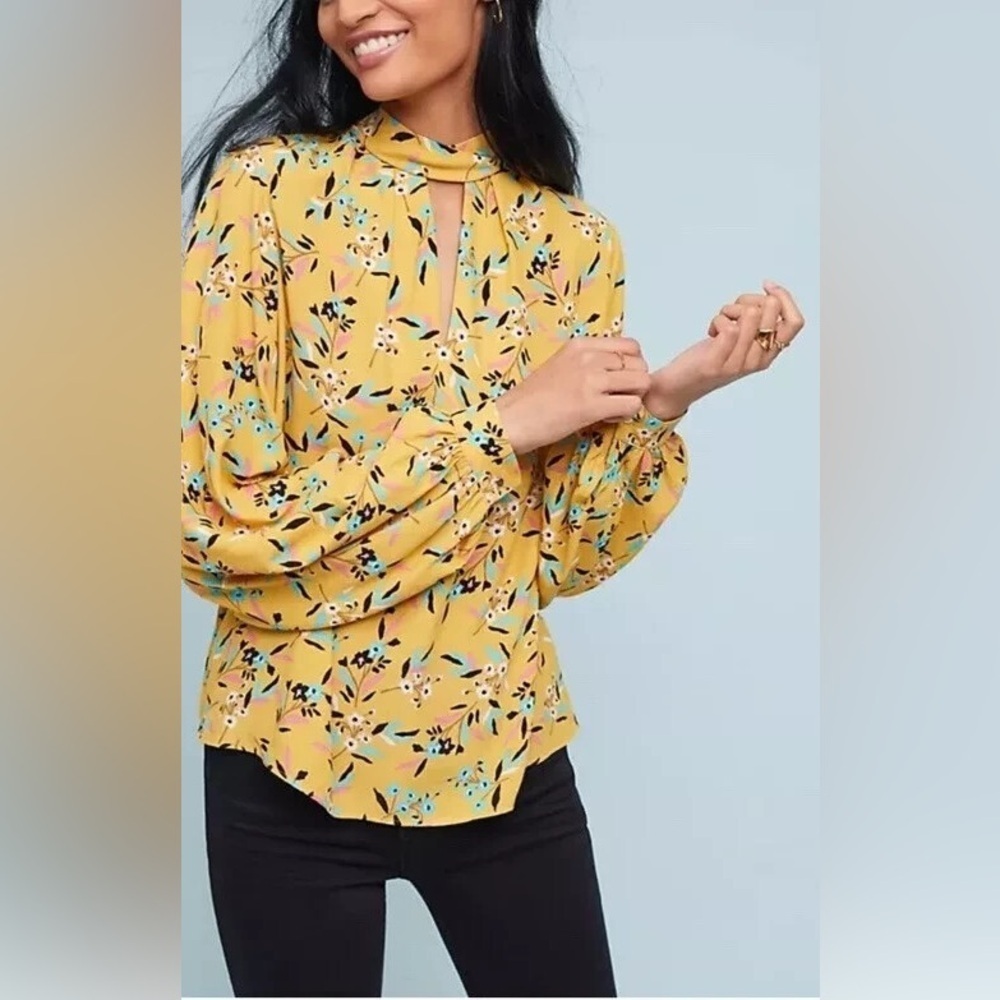 Anthropologie - Maeve Meadowsweet Colorful Floral Long Sleeve Blouse Size 0